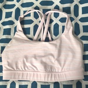 Pink and white striped lululemon sports bra